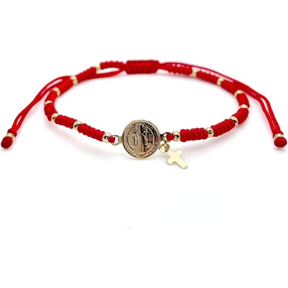 St Benedict Medal Red String Adjustable Cord Brac… - image 5
